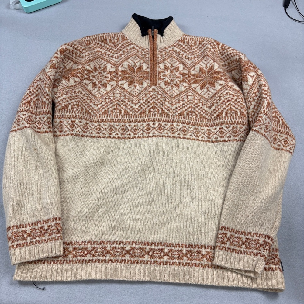 Obermeyer Nordic Ski Sweater Beige Brown Fair Isle Medium